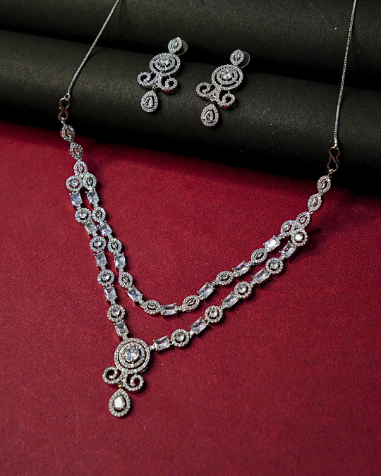 Bridal American Diamond Necklace with Matching Earrings