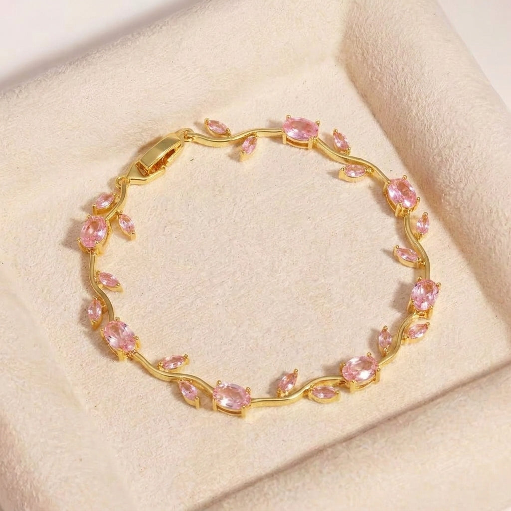 Nikshu Pink Bracelet Signature Diamond Solitaire Ring in White Gold