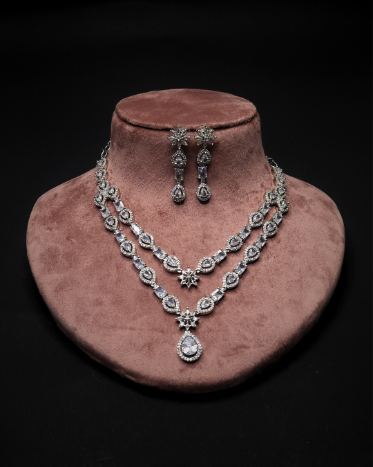 Classic American Diamond Necklace & Earrings Set