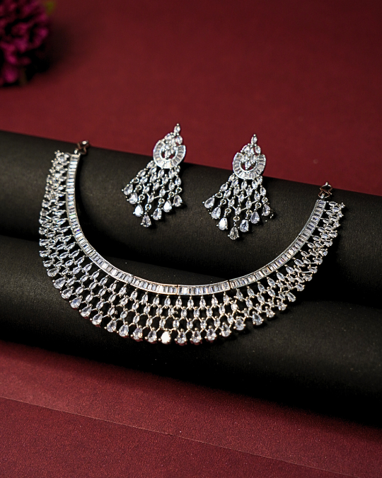 Elegant American Diamond work with floral-inspired design Necklace