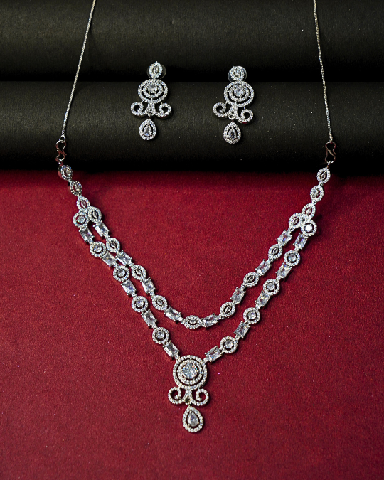 Bridal American Diamond Necklace with Matching Earrings