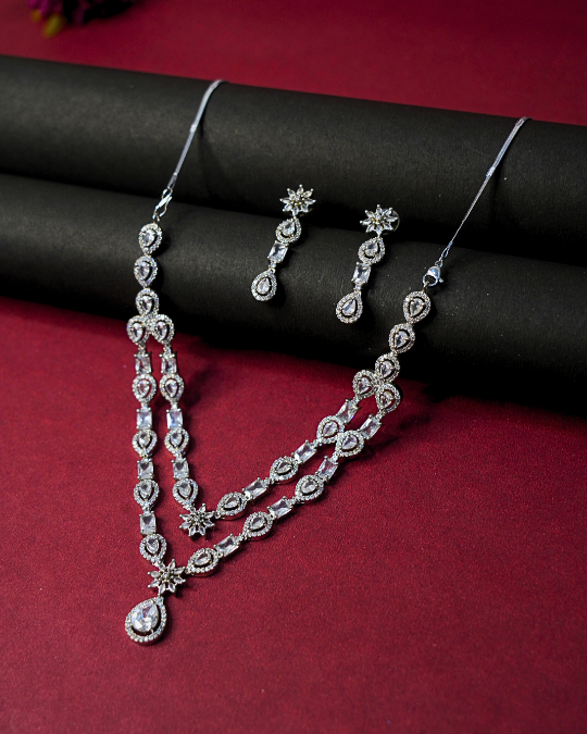 Classic American Diamond Necklace & Earrings Set