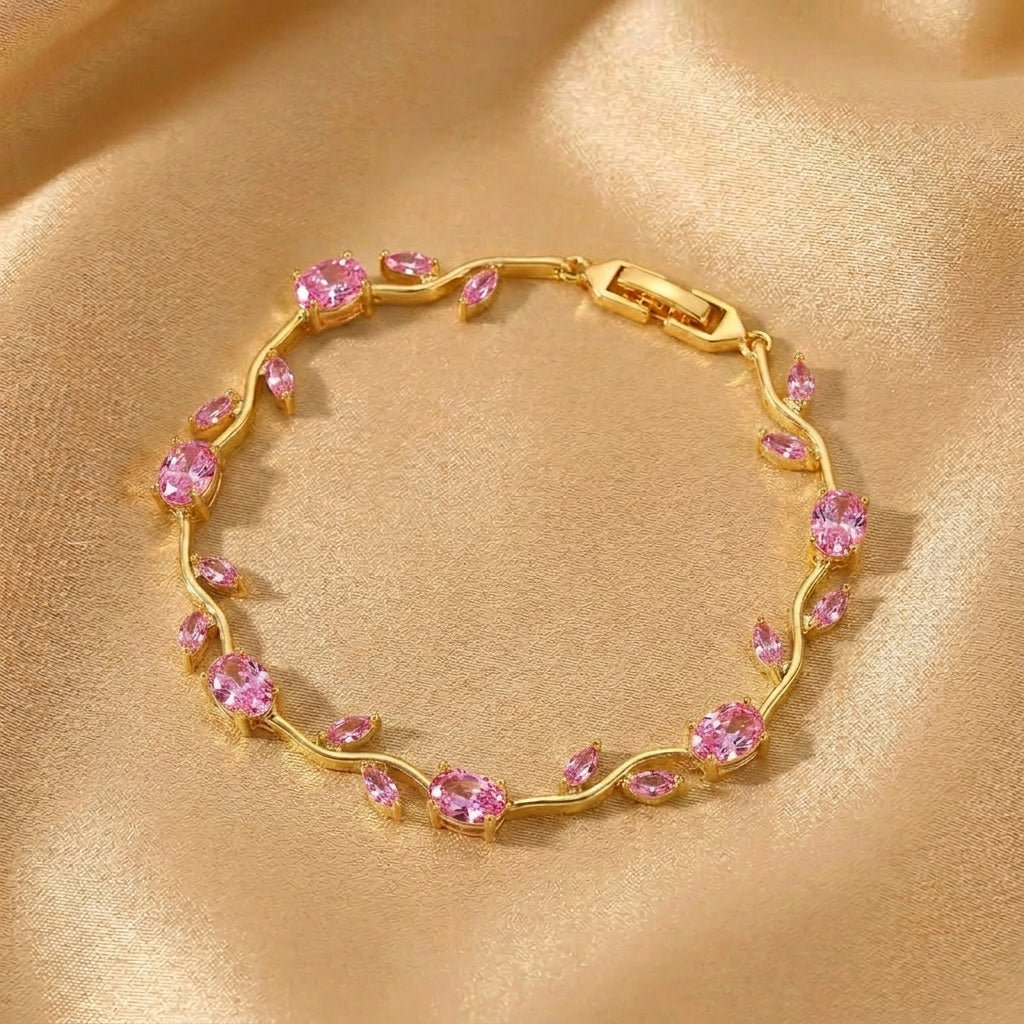 Nikshu Pink Bracelet Signature Diamond Solitaire Ring in White Gold