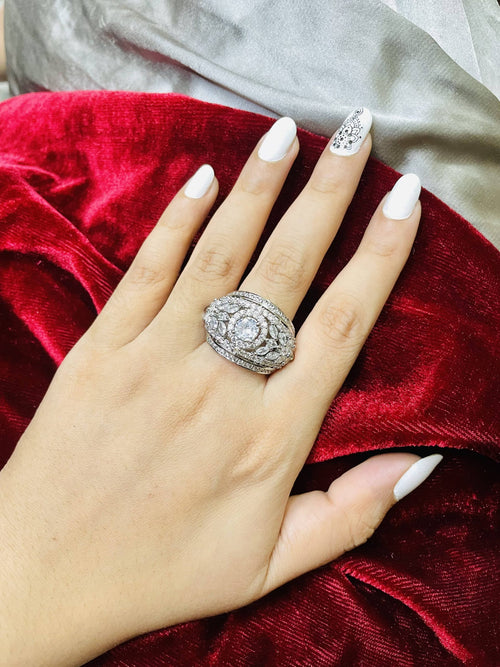 American Luxe Rectangle Cut Halo Ring