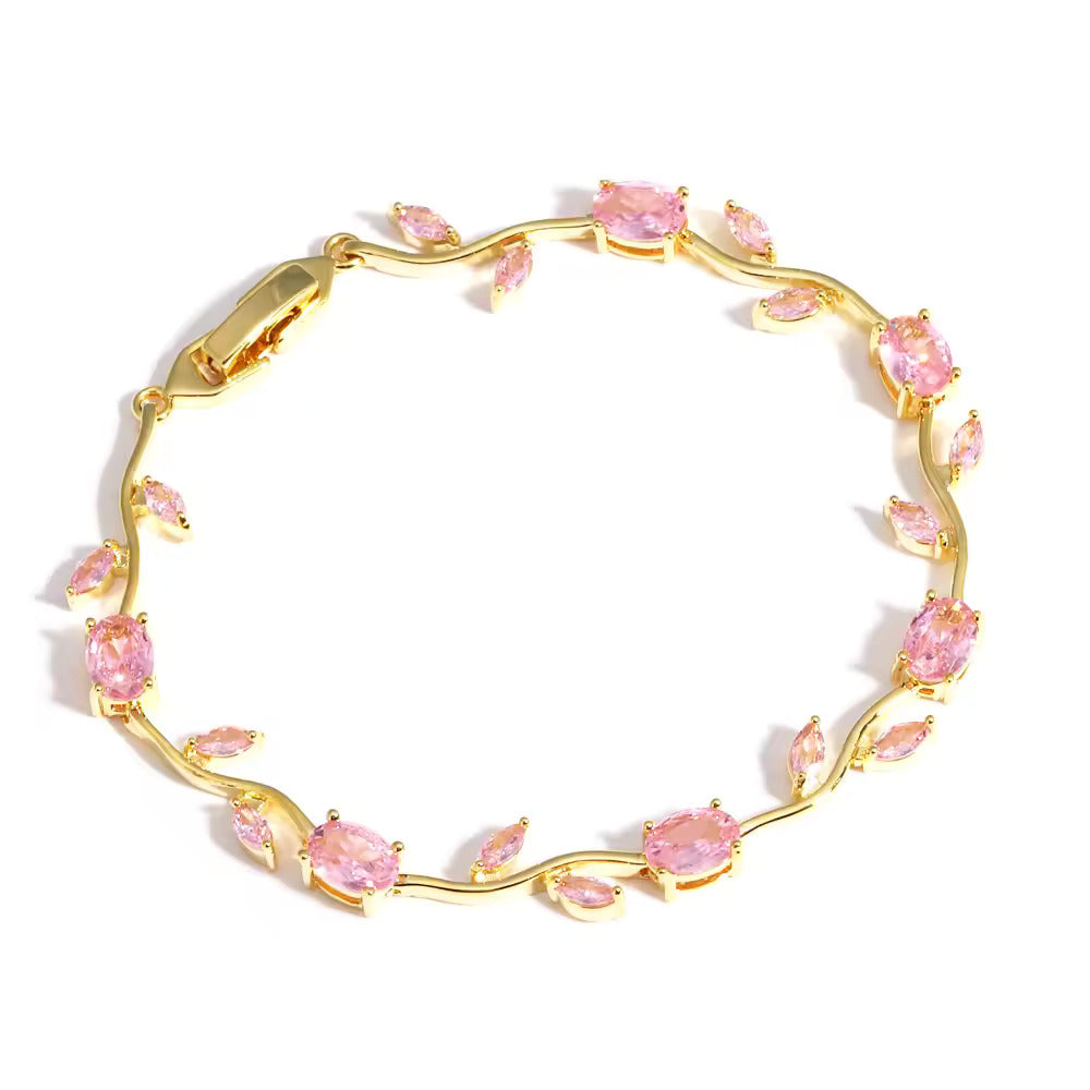 Nikshu Pink Bracelet Signature Diamond Solitaire Ring in White Gold