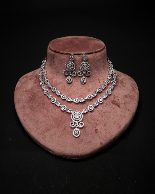 Bridal American Diamond Necklace with Matching Earrings