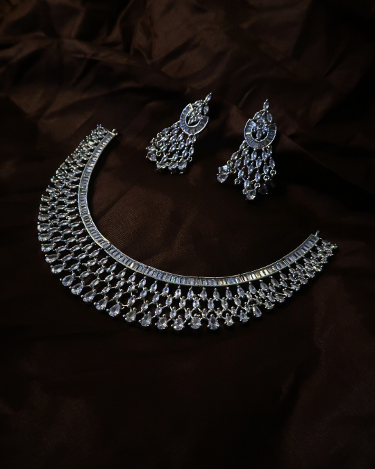 Elegant American Diamond work with floral-inspired design Necklace