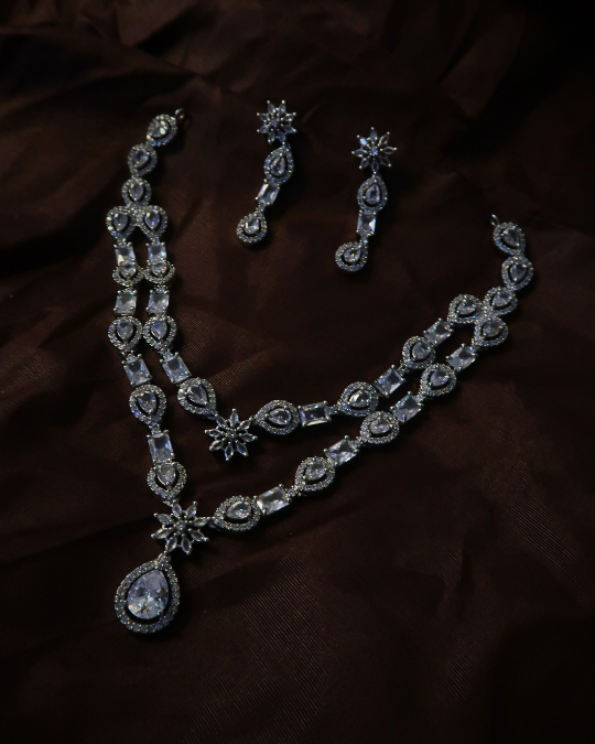 Classic American Diamond Necklace & Earrings Set