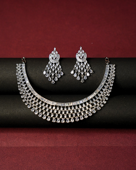 Elegant American Diamond work with floral-inspired design Necklace