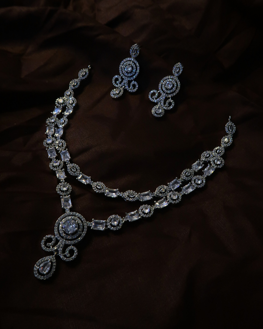 Bridal American Diamond Necklace with Matching Earrings