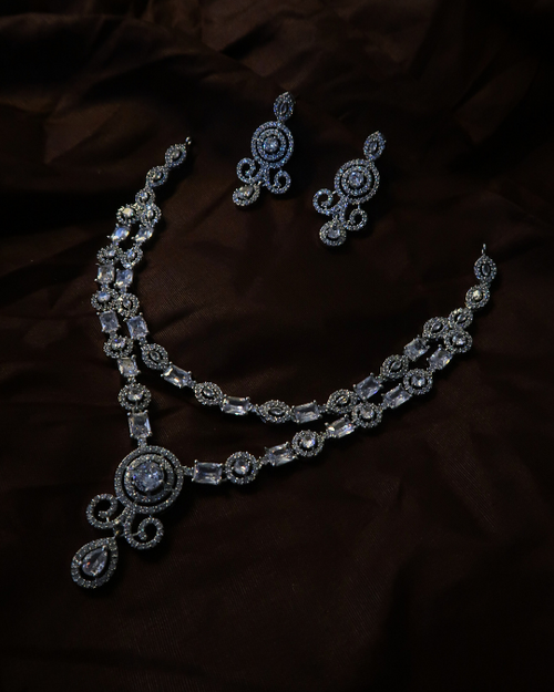 Bridal American Diamond Necklace with Matching Earrings
