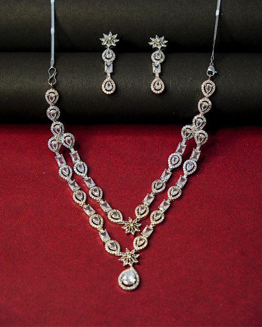 Classic American Diamond Necklace & Earrings Set