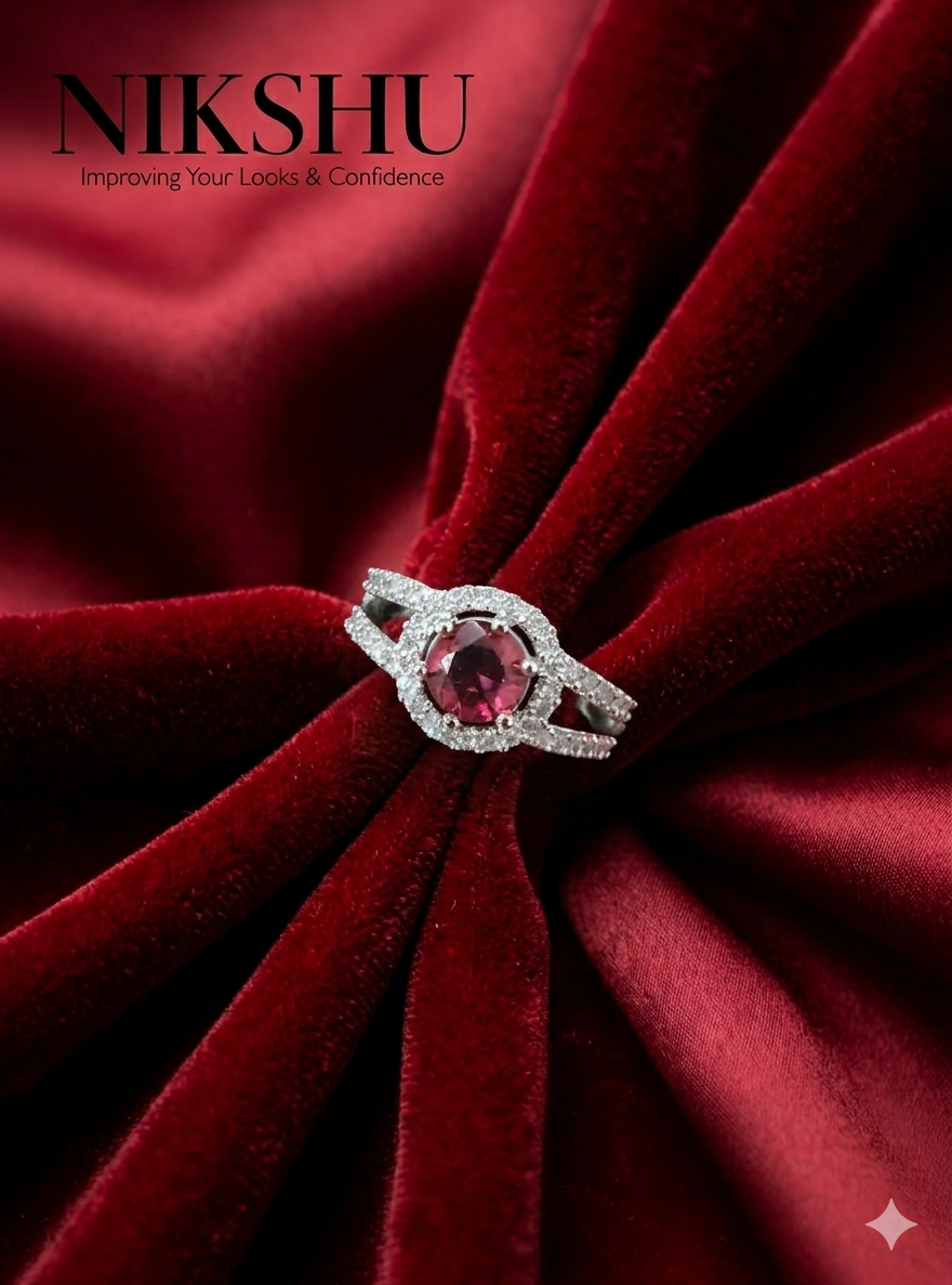 Silver and white Oval- Cut stone ring
