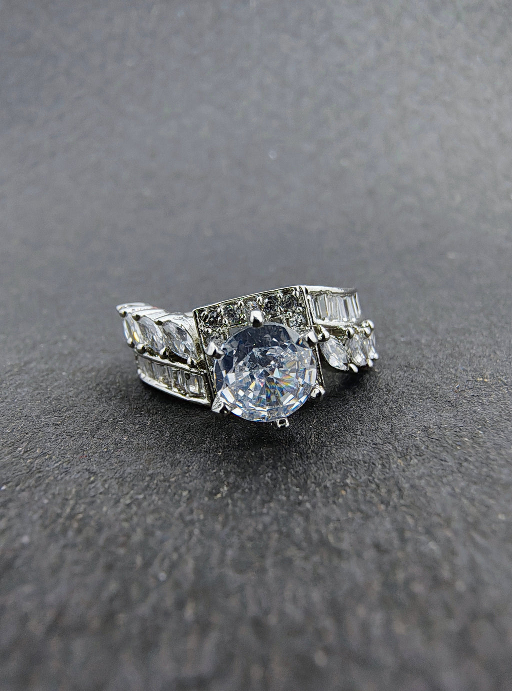 Silver and white Oval- Cut stone ring