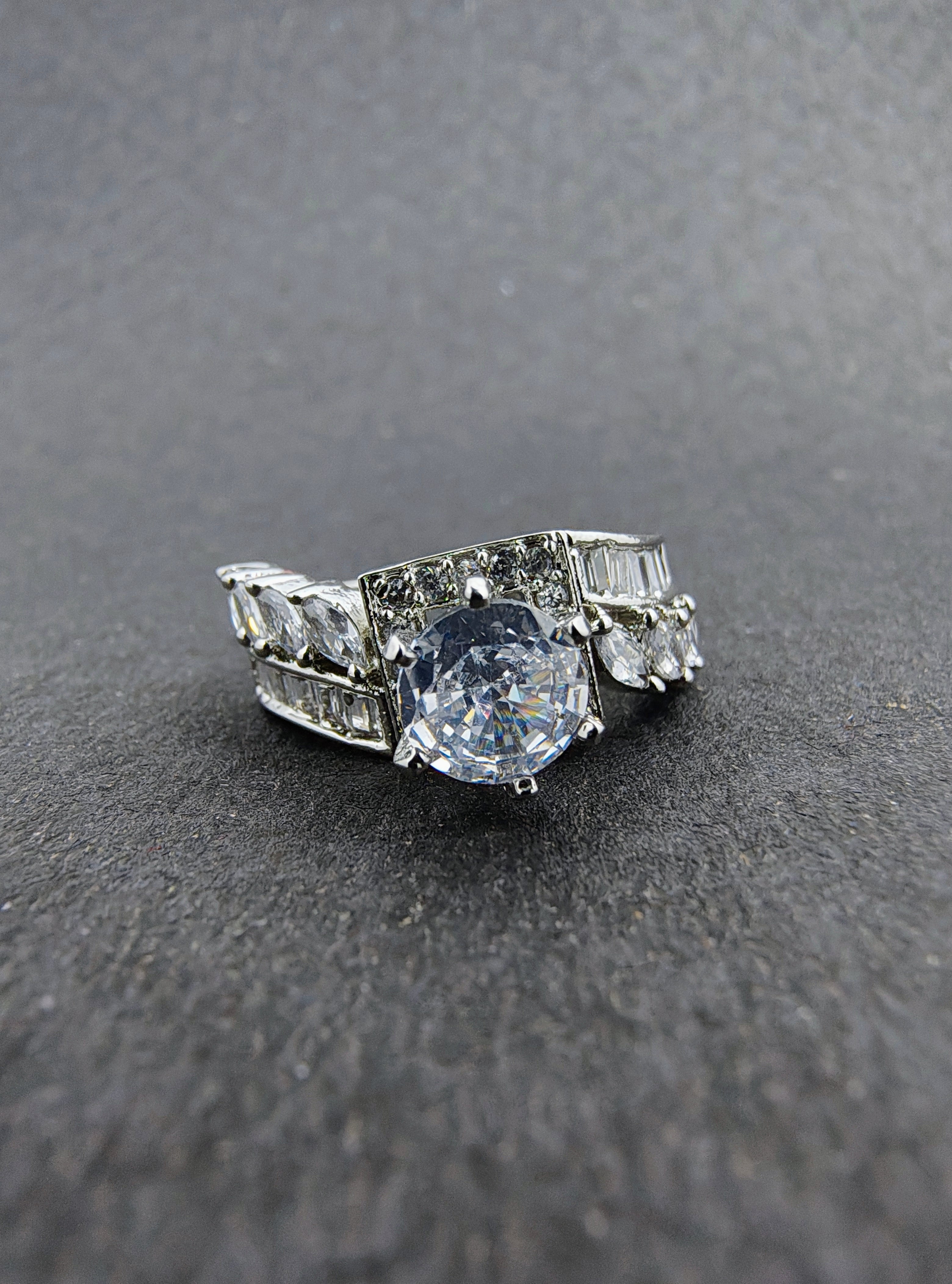 Silver and white Oval- Cut stone ring