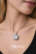 Nikshu Brilliant White Cushion-Cut Solitaire Halo Pendant
