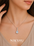 Nikshu Classic Pear Cut Zirconia Silver Drop Pendant