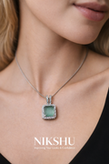 Nikshu Sage Green Rectangular Matte Stone Pendant for Women