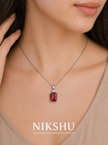 Nikshu Ruby Red Emerald Cut Silver Statement Pendant