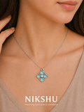 Nikshu Aqua Mint  Square Crystal Silver Pendant