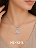 Nikshu Large Rose Quartz Square Statement Pendant