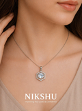 Nikshu Hexagon Halo Solitaire Silver Pendant
