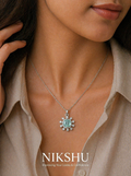 Nikshu Mint Green Sunburst Halo Silver Pendant