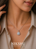 Nikshu Classic Round Brilliant Halo Silver Pendant