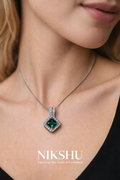 Nikshu Emerald Green Rhombus Geometric Pendant Necklace