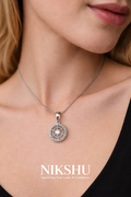 Nikshu Celestial Silver Circular Wheel Pendant with Center Stone