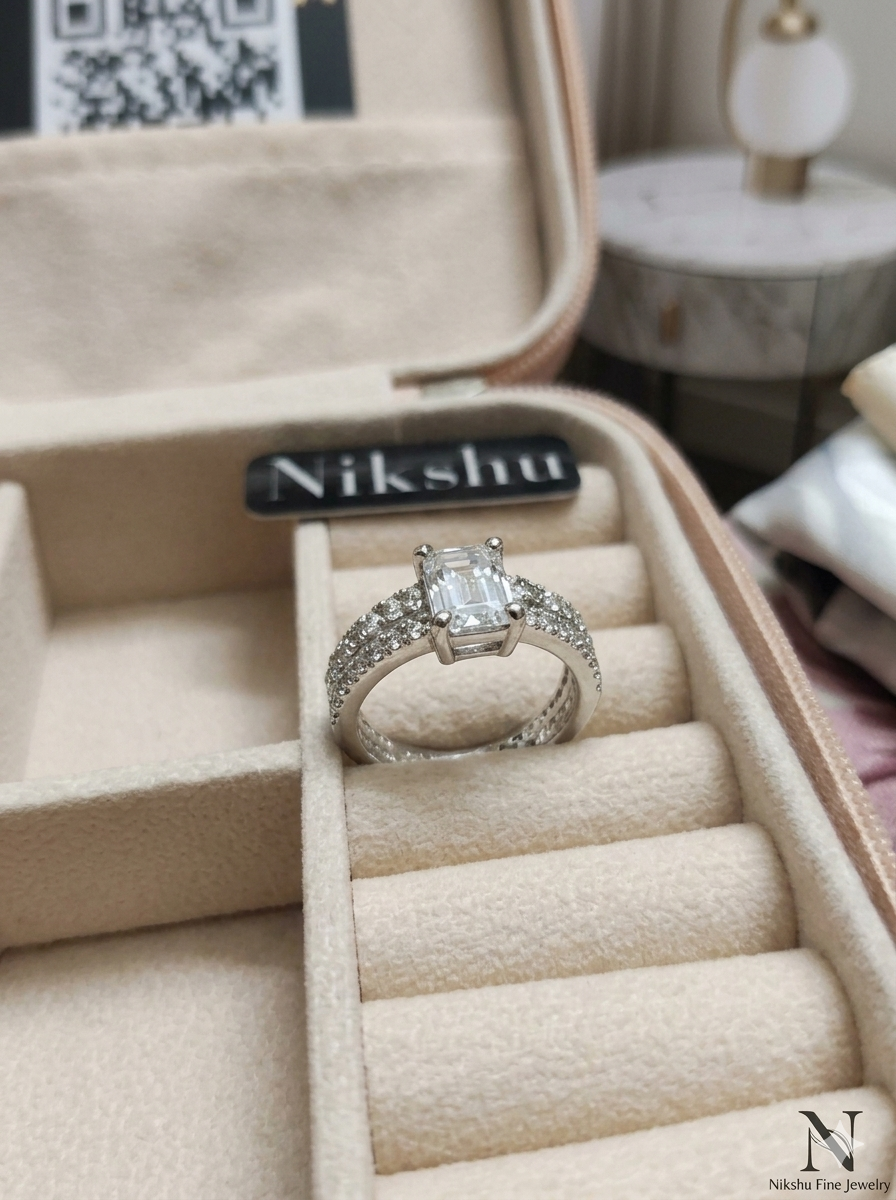 Double Halo Diamond Ring in Sterling Silver - Nikshu Jewels