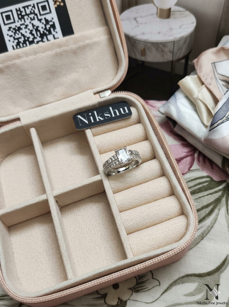 Double Halo Diamond Ring in Sterling Silver - Nikshu Jewels