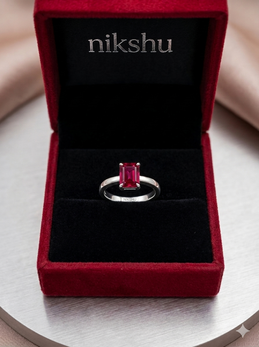 Classic Emerald Cut Diamond Ring with Double Pave Band