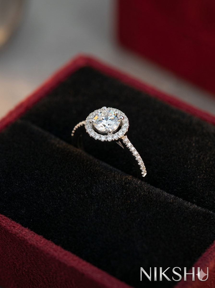 Evergreen Halo Engagement Ring Crystal